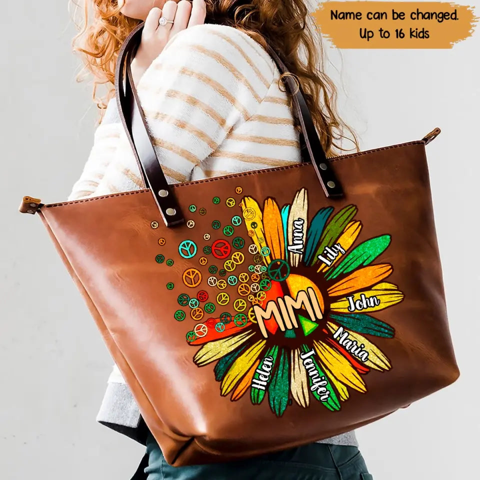 Personalized Mimi Hippie Sunflower Kid Name Leather Bag Printed PNPN1105