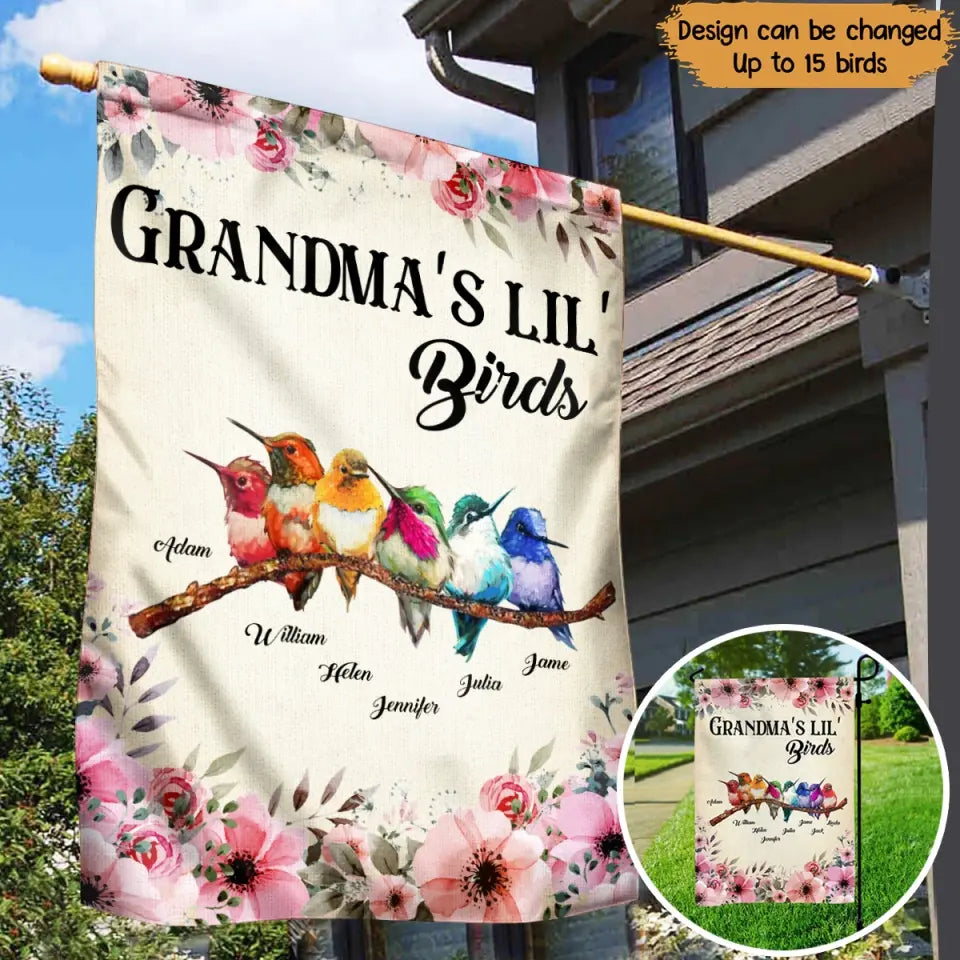 Personalized Grandma's Lil' Birds Garden Flag Printed QTPN150523