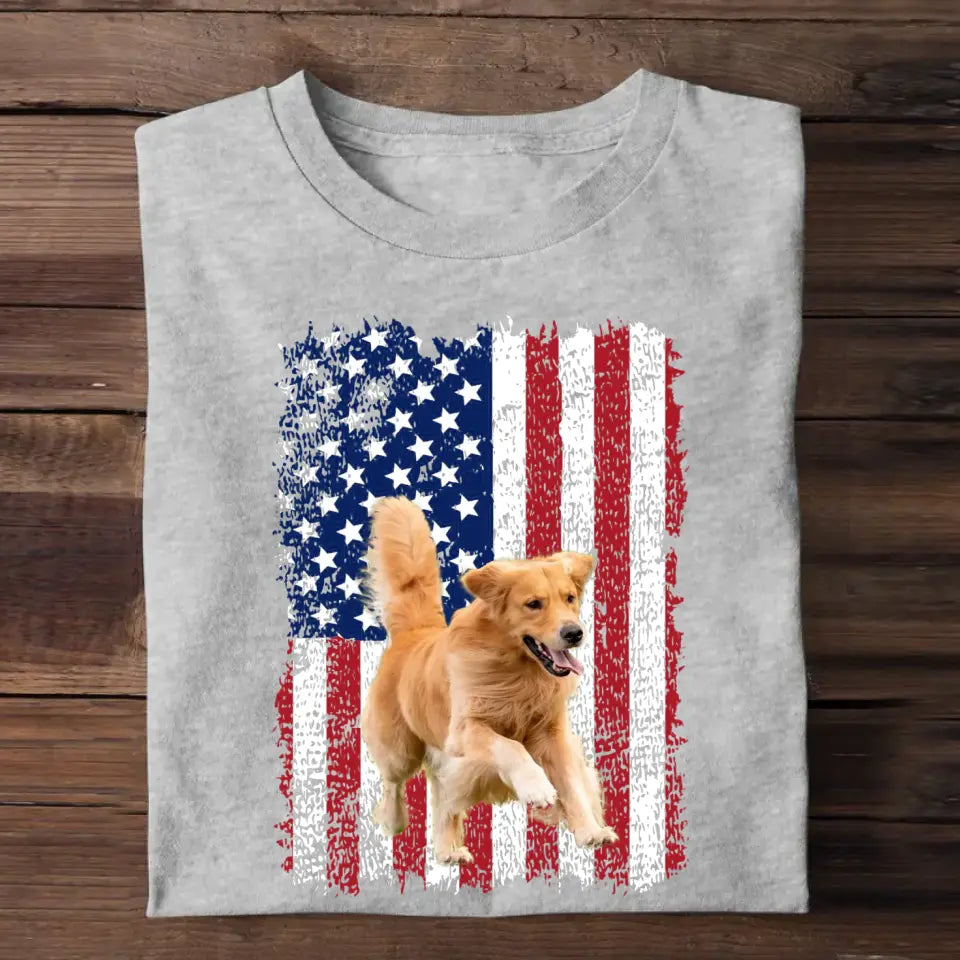 Personalized Upload Your Dog Photo US Flag T-shirt Printed 23MAY-TB15