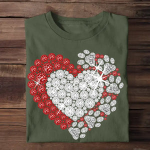 Personalized Dog Mom Red & White Diamond Heart Paws with Pet Name Dog Lovers Cat Lovers Gift Tshirt Printed