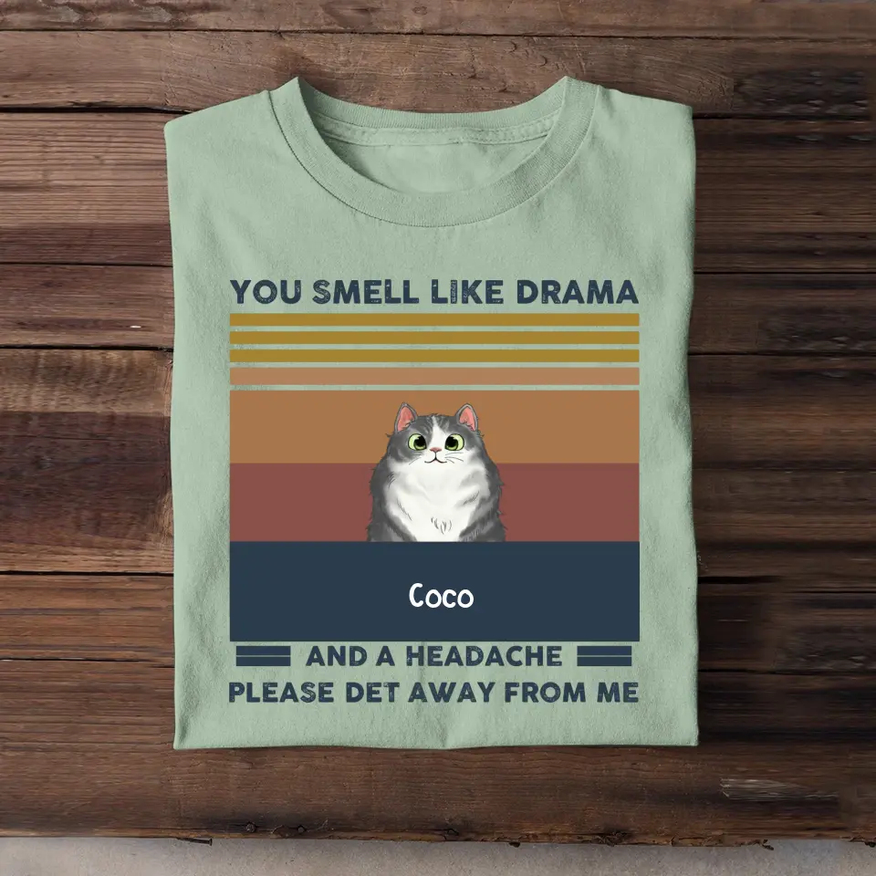 Personalized You Smell Like Drama And A Headache Please Det Away From Me Cat Lovers T-shirt Printed MTTB2205