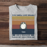 Personalized You Smell Like Drama And A Headache Please Det Away From Me Cat Lovers T-shirt Printed MTTB2205