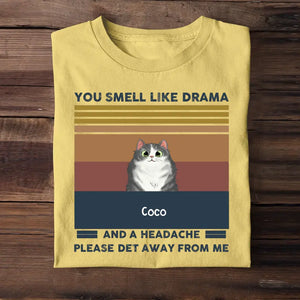 Personalized You Smell Like Drama And A Headache Please Det Away From Me Cat Lovers T-shirt Printed MTTB2205