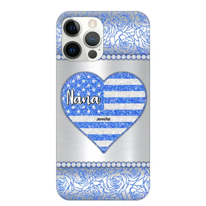 Personalized Grandma with Kid Name Heart US Flag Background Phonecase Printed PNDT2205