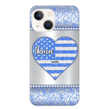 Personalized Grandma with Kid Name Heart US Flag Background Phonecase Printed PNDT2205