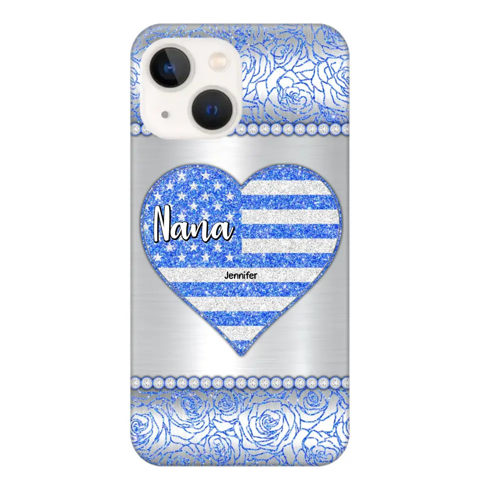 Personalized Grandma with Kid Name Heart US Flag Background Phonecase Printed PNDT2205