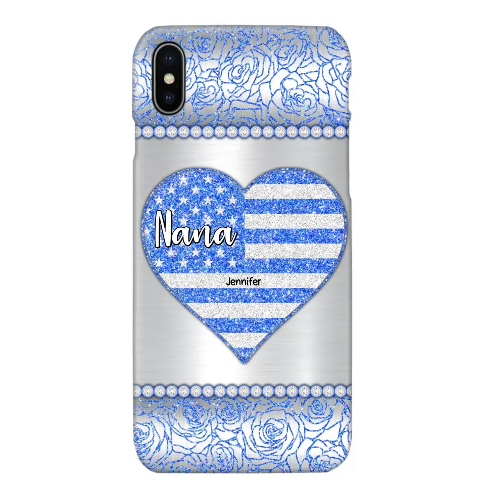 Personalized Grandma with Kid Name Heart US Flag Background Phonecase Printed PNDT2205