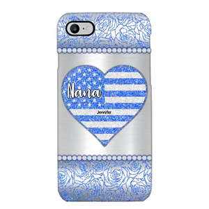 Personalized Grandma with Kid Name Heart US Flag Background Phonecase Printed PNDT2205