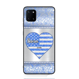 Personalized Grandma with Kid Name Heart US Flag Background Phonecase Printed PNDT2205