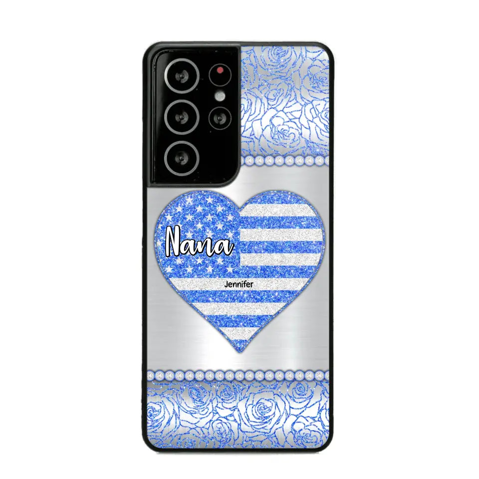 Personalized Grandma with Kid Name Heart US Flag Background Phonecase Printed PNDT2205