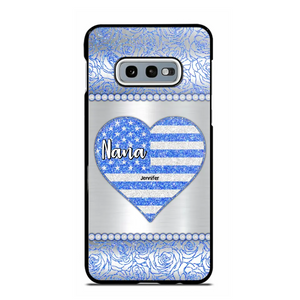 Personalized Grandma with Kid Name Heart US Flag Background Phonecase Printed PNDT2205