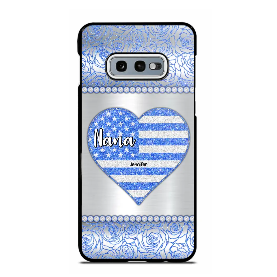 Personalized Grandma with Kid Name Heart US Flag Background Phonecase Printed PNDT2205