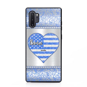 Personalized Grandma with Kid Name Heart US Flag Background Phonecase Printed PNDT2205