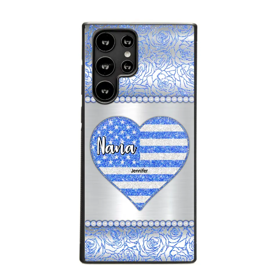 Personalized Grandma with Kid Name Heart US Flag Background Phonecase Printed PNDT2205