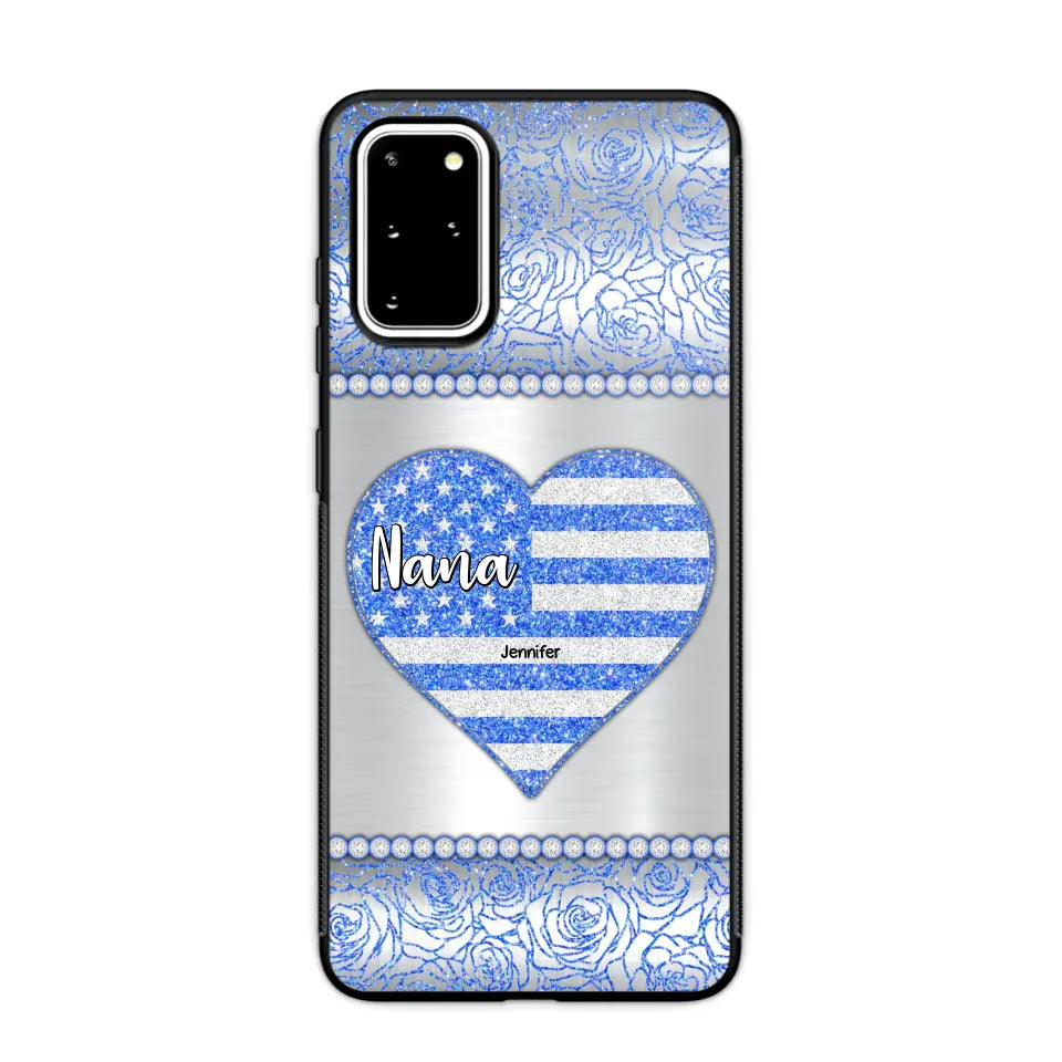 Personalized Grandma with Kid Name Heart US Flag Background Phonecase Printed PNDT2205