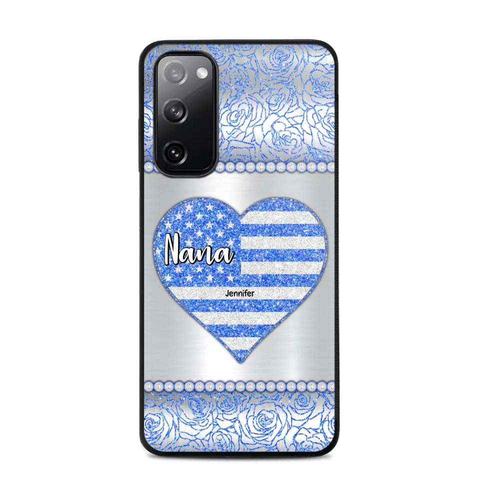 Personalized Grandma with Kid Name Heart US Flag Background Phonecase Printed PNDT2205