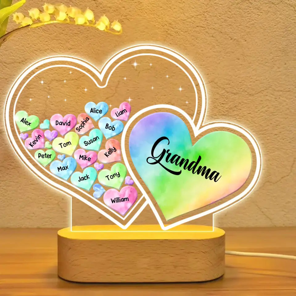 Personalized Grandma Hearts with Kids Names Led Lamp Printed 23MAY-DT22