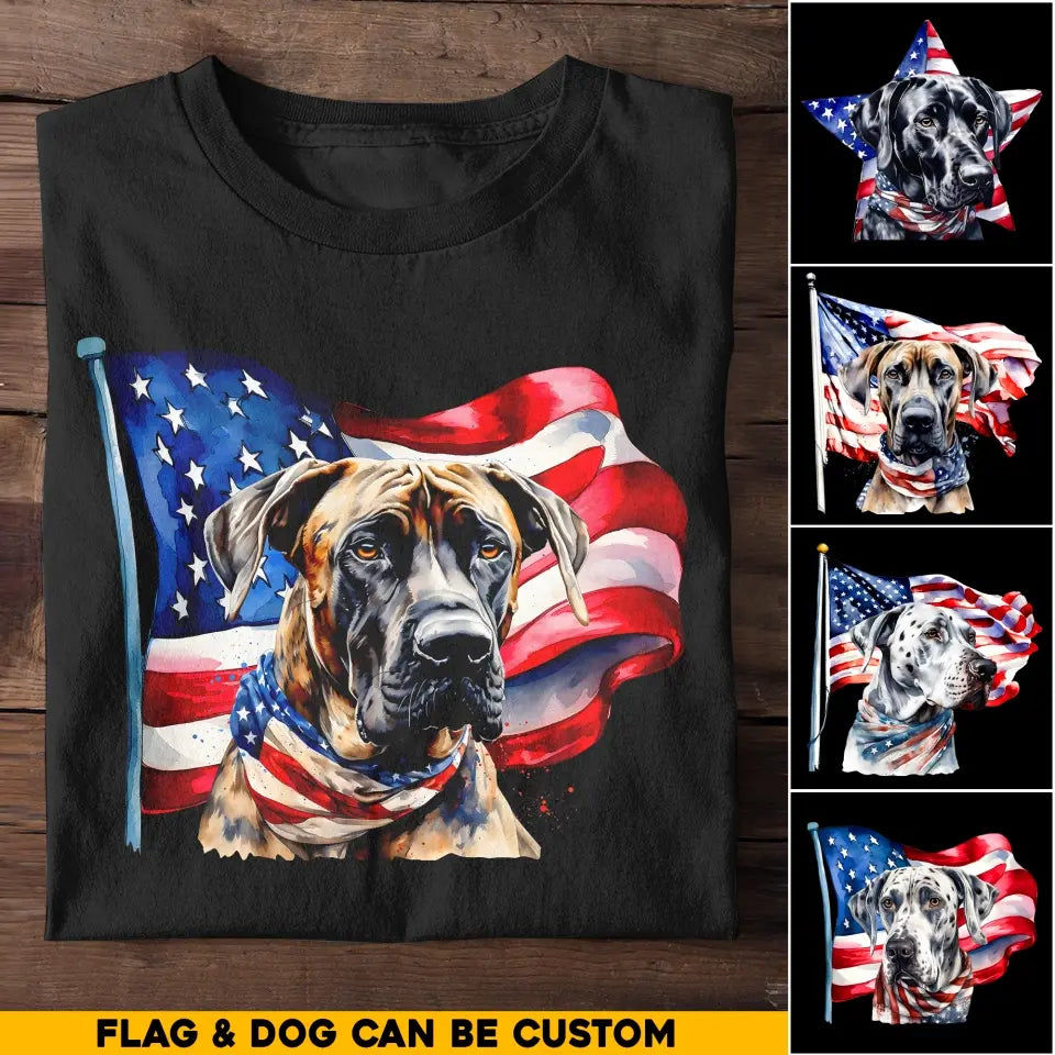 Happy Independence Day Great Dane Lover Tshirt With Watercolor Art Design