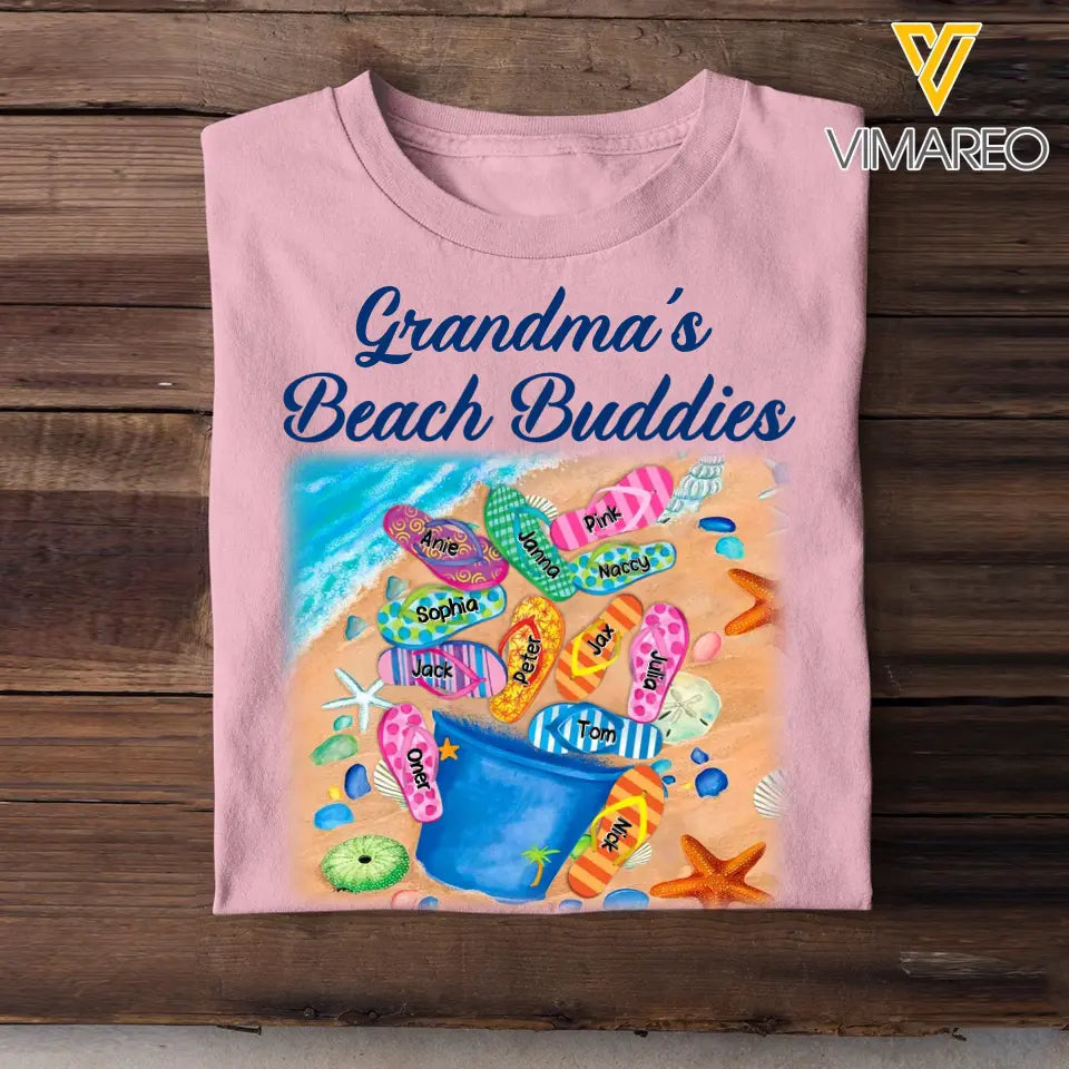 Personalized Grandma Beach Buddies With Kids Beach Flip Flip Lover T-shirt Printed QTHQ2605