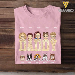 Personalized Daddy Kids & Dogs Gift for Dad Lovers Dog Gift T-Shirt Printed PNHQ2505