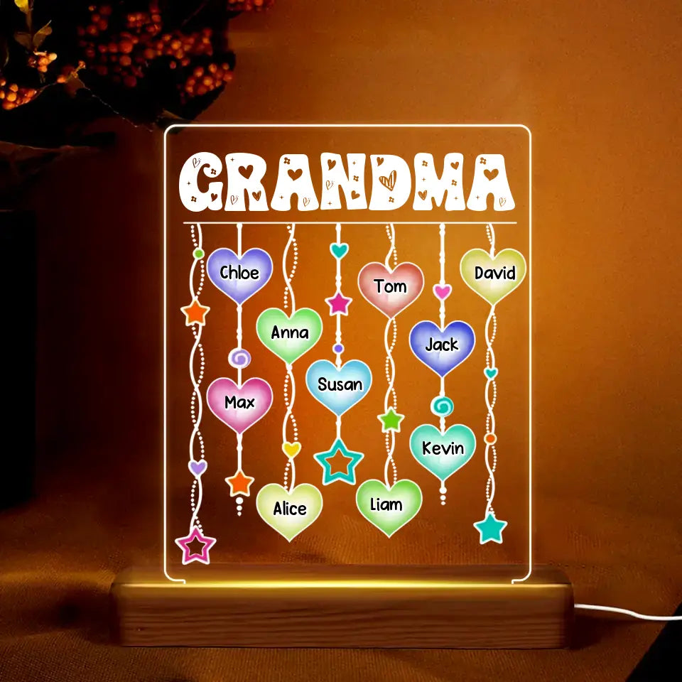 Personalized Grandma Hearts with Kids Names Led Lamp Printed PNHQ2705