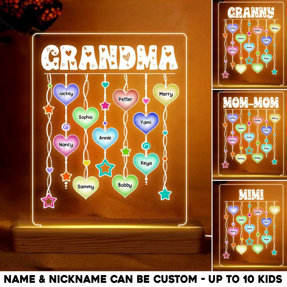 Personalized Grandma Hearts with Kids Names Led Lamp Printed PNHQ2705