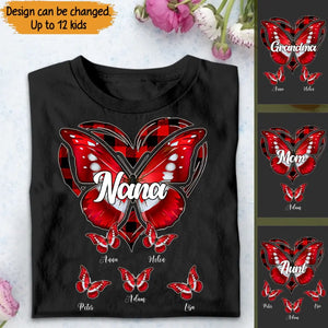 Personalized Nana Grandma Heart Butterflies with Kids Names T-shirt Printed QTTB2905