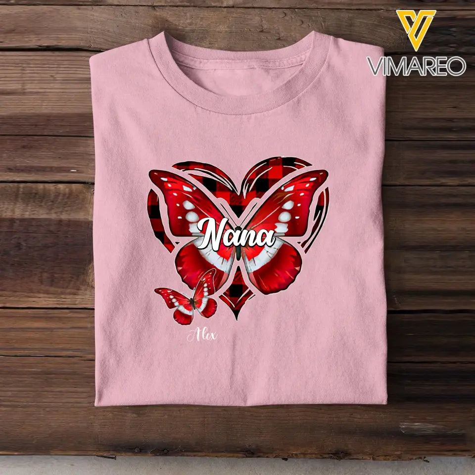 Personalized Nana Grandma Heart Butterflies with Kids Names T-shirt Printed QTTB2905