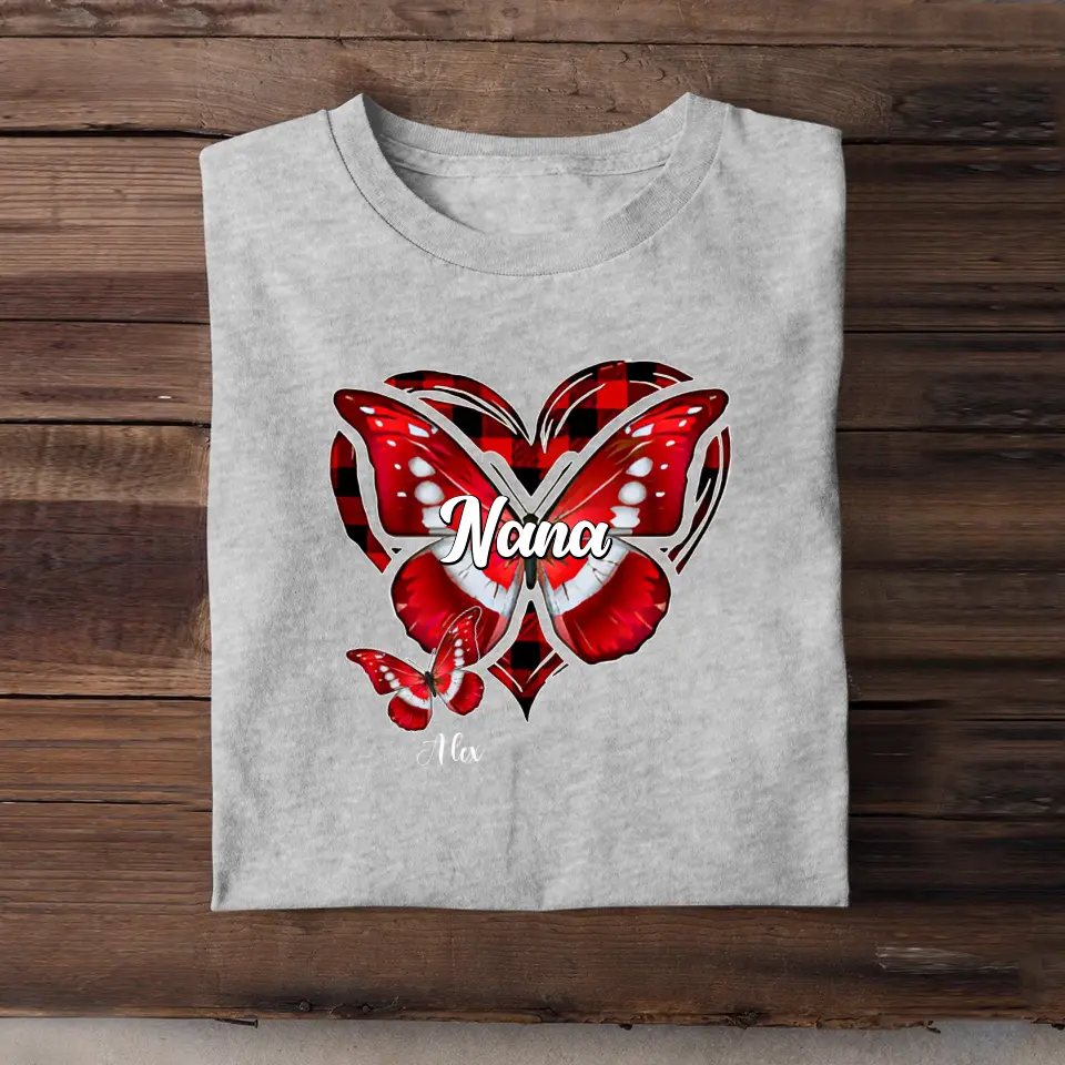 Personalized Nana Grandma Heart Butterflies with Kids Names T-shirt Printed QTTB2905