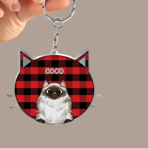 Personalized Cats with Names Caro Background Cat Lovers Aluminium Keychain Printed PNTB3005