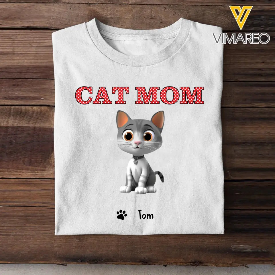 Personalized Cat Mom Cat Chibi 3D with Name Cat Lovers Gift T-shirt Printed 23JUN-BQT01