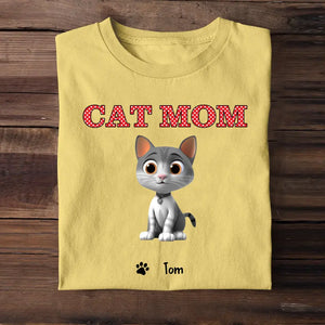 Personalized Cat Mom Cat Chibi 3D with Name Cat Lovers Gift T-shirt Printed 23JUN-BQT01