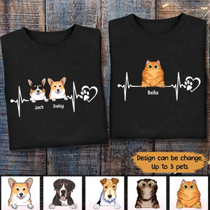 Personalized Heart Beat Pets Dog Lover Cat Lover T-shirt Printed QTPN0206