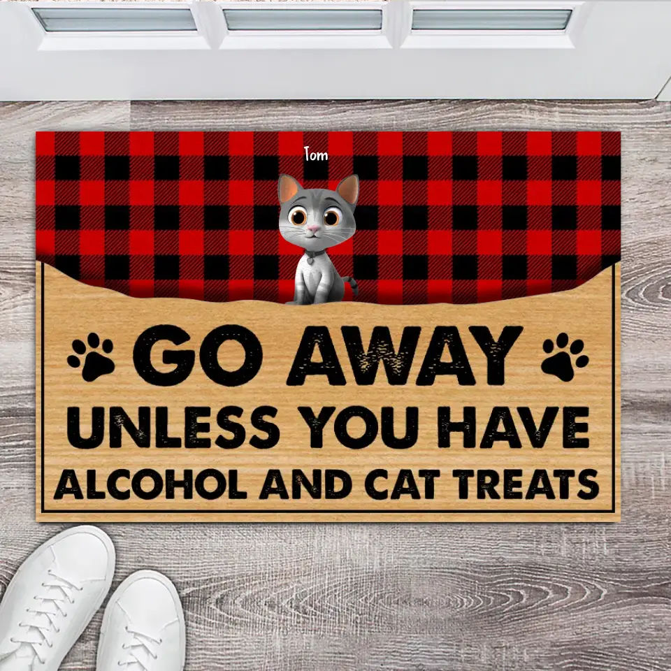 Personalized Go Away Unless You Have Alcohol And Cat Treats Cat Lovers Gift Doormat Printed PNBQT3105