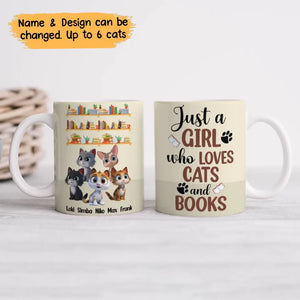 Personalized Just A Girl Who Loves Cats And Books White Mug Printed PNBQT0206