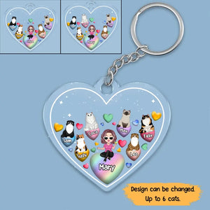 Personalized Cat Mom Heart with Kid Names Acrylic Keychain Printed MTTB3105