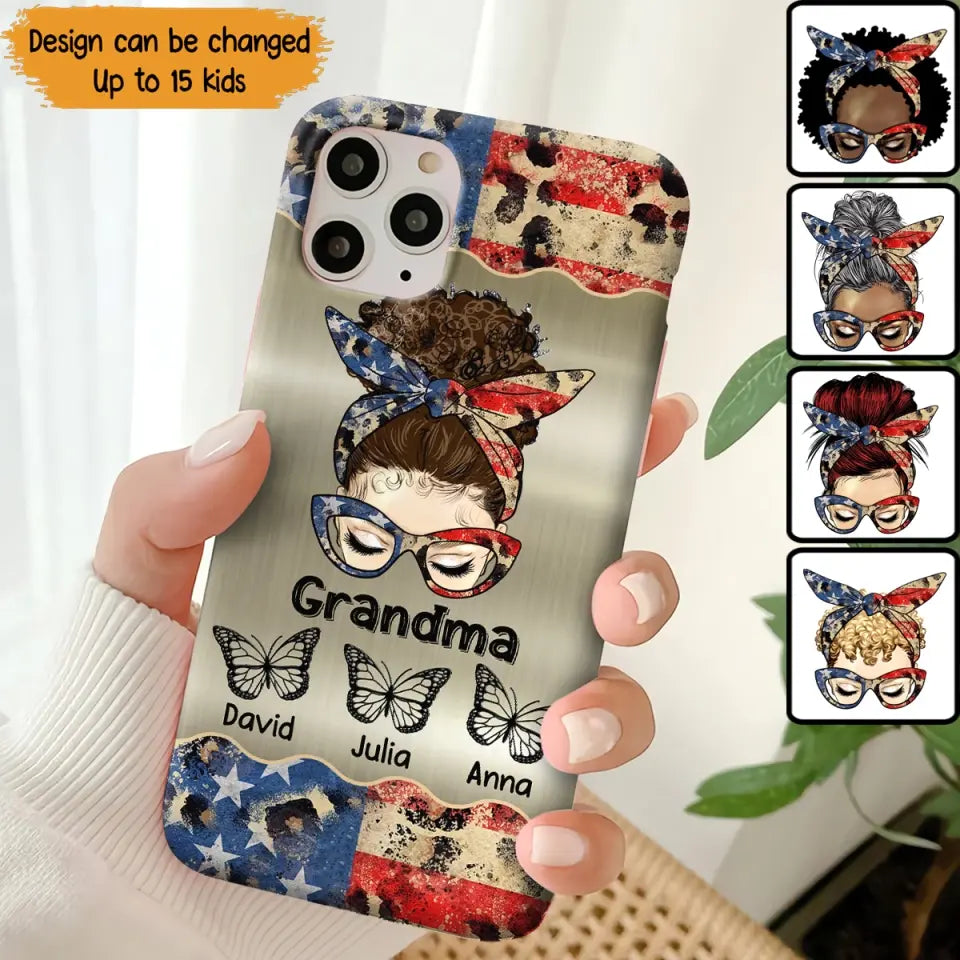 Personalized Grandma With Kids Flag Leopard Phone Case  Printed QTPN0606