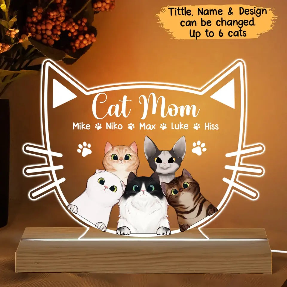 Personalized Cat Mom with Cat Names Cat Lovers Gift Led Lamp Printed PNBQT0506