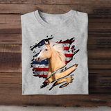 Personalized Upload Your Horse Photo Flag Horse Lovers T-shirt Printed MTHPN0506