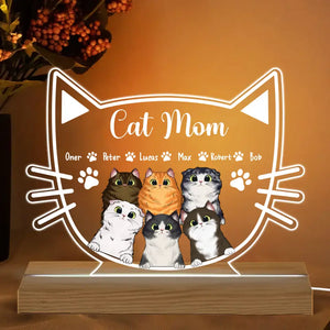 Personalized Cat Mom with Cat Names Cat Lovers Gift Led Lamp Printed PNBQT0506