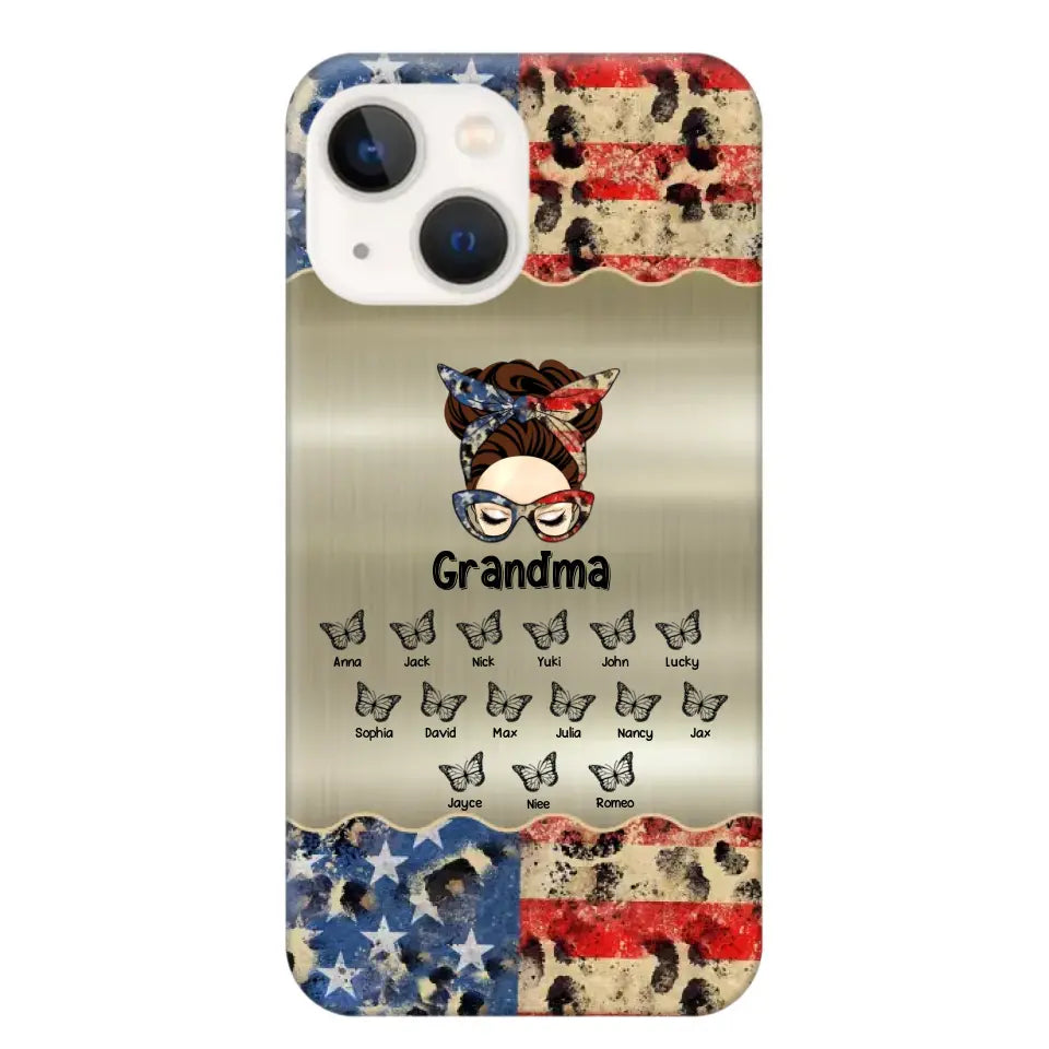 Personalized Grandma With Kids Flag Leopard Phone Case  Printed QTPN0606