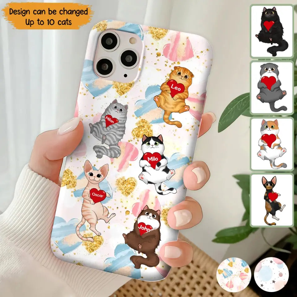 Personalized Fluffy Cat Holding Heart Cat Lovers Gift Phonecae Printed PTN0706