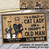 Personalized A Crazy Cat Lady And A Grumpy Old Man Live Here Cat Lovers Doormat Printed 23JUN-DT07