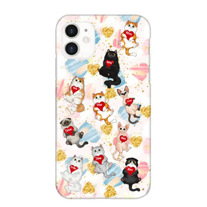 Personalized Fluffy Cat Holding Heart Cat Lovers Gift Phonecae Printed PTN0706