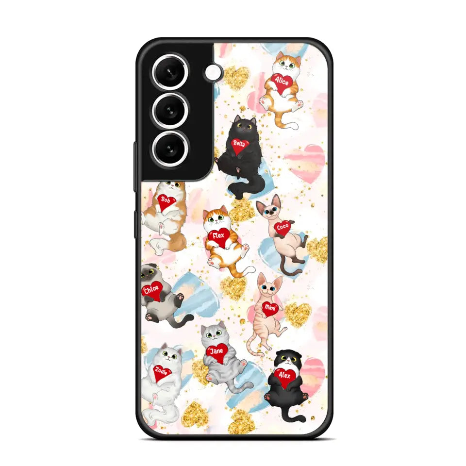 Personalized Fluffy Cat Holding Heart Cat Lovers Gift Phonecae Printed PTN0706