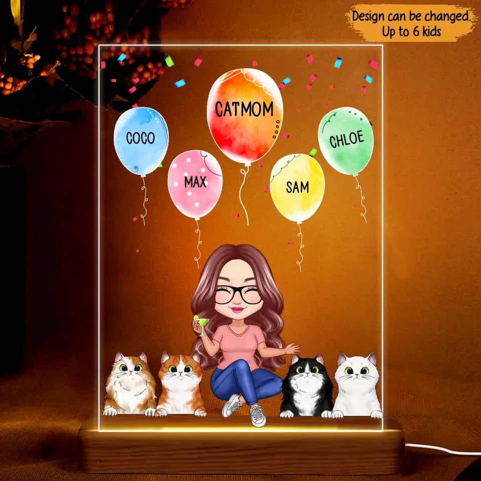 Personalized Cat Mom Rainbow Balloons with Cat Names Cat Lovers Gift Led Lamp Printed PNTB0806