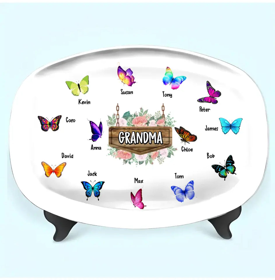 Personalized Grandma Butterflies with Kid Names Resin Platter Printed PNBQT1006