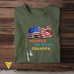 Personalized Hooked On Being Grandpa with Kid Names Tshirt Printed QTTB1306