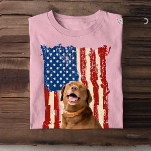 Personalized Upload Your Dog Photo Flag Background T-shirt Printed MTHDT1306