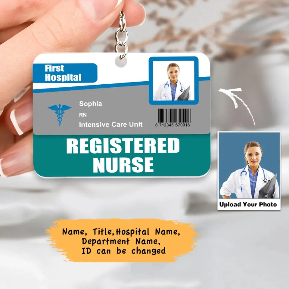 Personalized Upload Your Nurse Photo with Name/Department/Position/ID Nurse Tag Acrylic Keychain Printed HTHHN1306